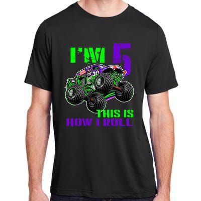 Monster Trucks Are My Jam 5th Birthday Boy 5 Years Old Bday Adult ChromaSoft Performance T-Shirt