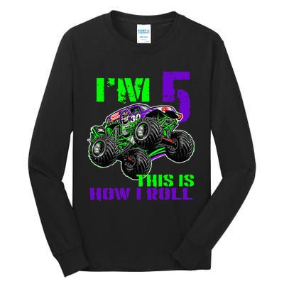 Monster Trucks Are My Jam 5th Birthday Boy 5 Years Old Bday Tall Long Sleeve T-Shirt