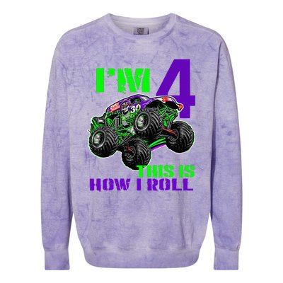 Monster Trucks Are My Jam 4th Birthday Boy 4 Years Old Colorblast Crewneck Sweatshirt