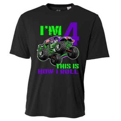 Monster Trucks Are My Jam 4th Birthday Boy 4 Years Old Cooling Performance Crew T-Shirt