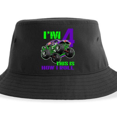 Monster Trucks Are My Jam 4th Birthday Boy 4 Years Old Sustainable Bucket Hat