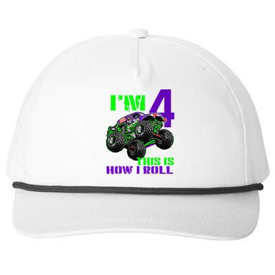 Monster Trucks Are My Jam 4th Birthday Boy 4 Years Old Snapback Five-Panel Rope Hat