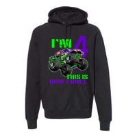 Monster Trucks Are My Jam 4th Birthday Boy 4 Years Old Premium Hoodie