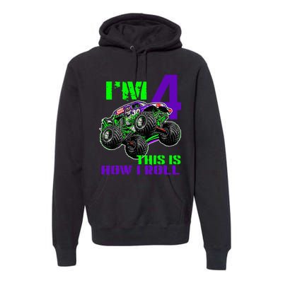 Monster Trucks Are My Jam 4th Birthday Boy 4 Years Old Premium Hoodie