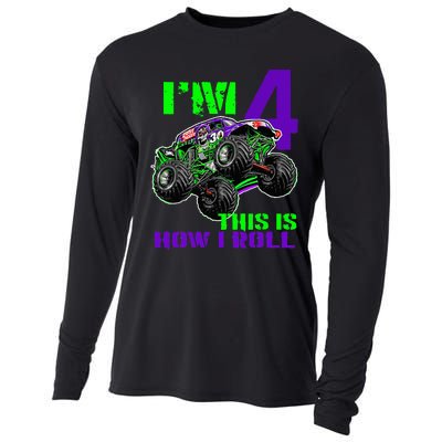 Monster Trucks Are My Jam 4th Birthday Boy 4 Years Old Cooling Performance Long Sleeve Crew