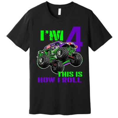 Monster Trucks Are My Jam 4th Birthday Boy 4 Years Old Premium T-Shirt