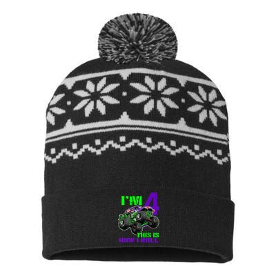 Monster Trucks Are My Jam 4th Birthday Boy 4 Years Old USA-Made Snowflake Beanie