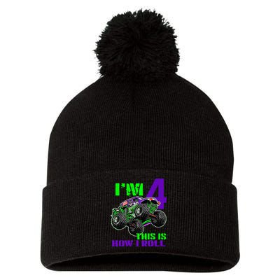 Monster Trucks Are My Jam 4th Birthday Boy 4 Years Old Pom Pom 12in Knit Beanie