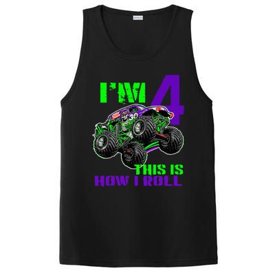 Monster Trucks Are My Jam 4th Birthday Boy 4 Years Old PosiCharge Competitor Tank