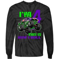 Monster Trucks Are My Jam 4th Birthday Boy 4 Years Old Tie-Dye Long Sleeve Shirt