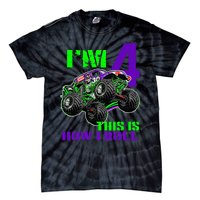 Monster Trucks Are My Jam 4th Birthday Boy 4 Years Old Tie-Dye T-Shirt