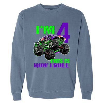 Monster Trucks Are My Jam 4th Birthday Boy 4 Years Old Garment-Dyed Sweatshirt