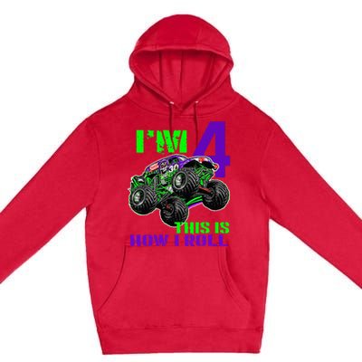 Monster Trucks Are My Jam 4th Birthday Boy 4 Years Old Premium Pullover Hoodie