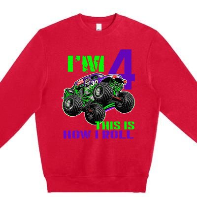 Monster Trucks Are My Jam 4th Birthday Boy 4 Years Old Premium Crewneck Sweatshirt