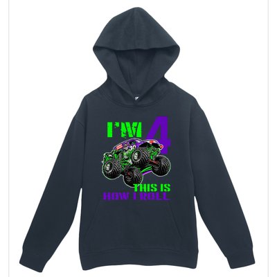 Monster Trucks Are My Jam 4th Birthday Boy 4 Years Old Urban Pullover Hoodie