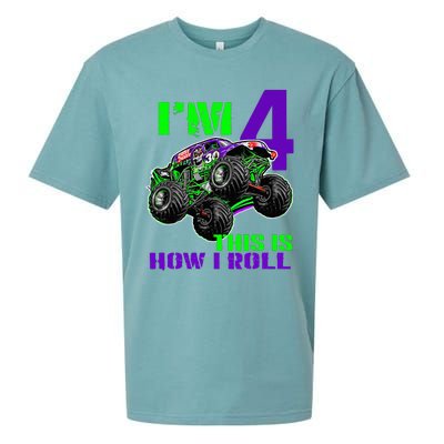 Monster Trucks Are My Jam 4th Birthday Boy 4 Years Old Sueded Cloud Jersey T-Shirt