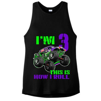 Monster Trucks Are My Jam 3rd Birthday Boy 3 Years Old Ladies PosiCharge Tri-Blend Wicking Tank