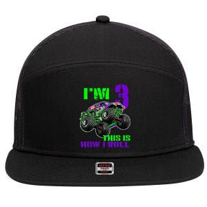 Monster Trucks Are My Jam 3rd Birthday Boy 3 Years Old 7 Panel Mesh Trucker Snapback Hat