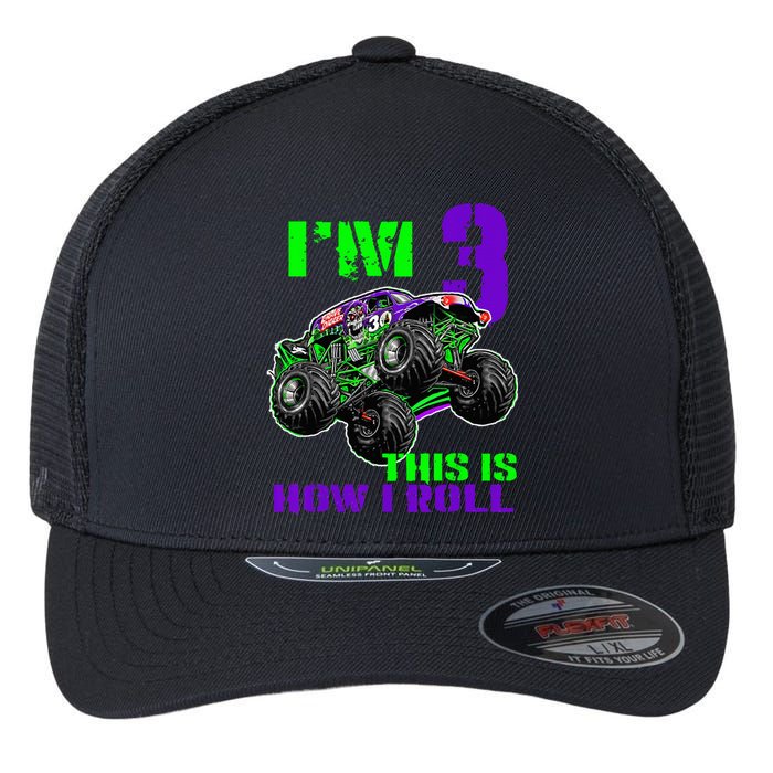 Monster Trucks Are My Jam 3rd Birthday Boy 3 Years Old Flexfit Unipanel Trucker Cap