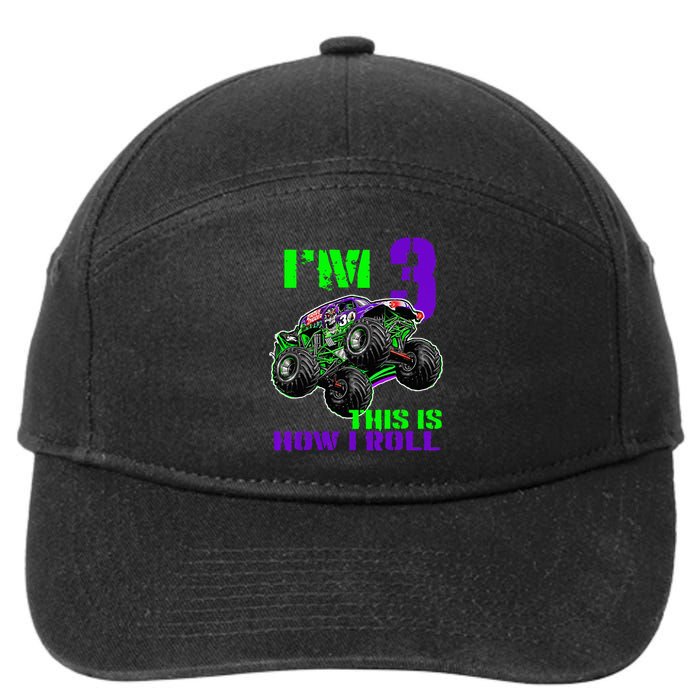 Monster Trucks Are My Jam 3rd Birthday Boy 3 Years Old 7-Panel Snapback Hat