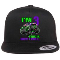 Monster Trucks Are My Jam 3rd Birthday Boy 3 Years Old Flat Bill Trucker Hat