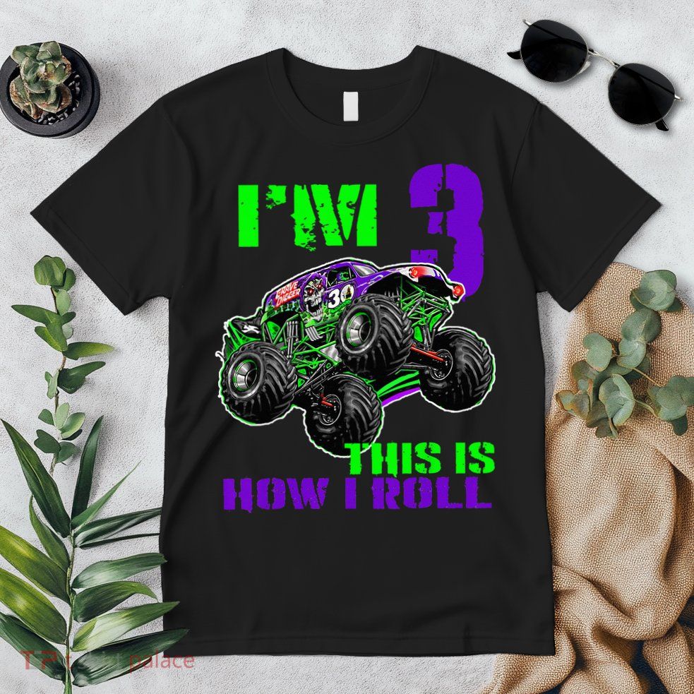 Monster Trucks Are My Jam 3rd Birthday Boy 3 Years Old Premium T-Shirt