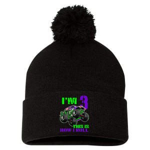 Monster Trucks Are My Jam 3rd Birthday Boy 3 Years Old Pom Pom 12in Knit Beanie