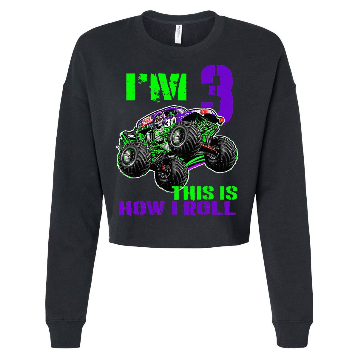 Monster Trucks Are My Jam 3rd Birthday Boy 3 Years Old Cropped Pullover Crew