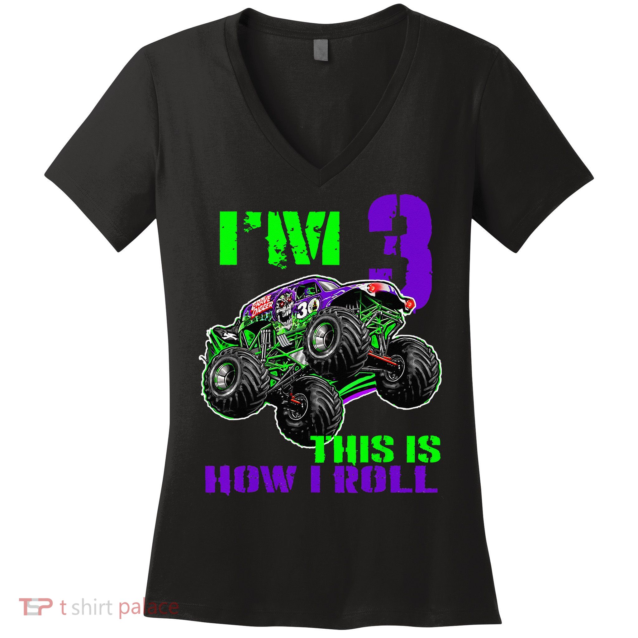 Monster Trucks Are My Jam 3rd Birthday Boy 3 Years Old Women's V-Neck T-Shirt