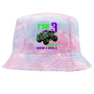 Monster Trucks Are My Jam 3rd Birthday Boy 3 Years Old Tie-Dyed Bucket Hat