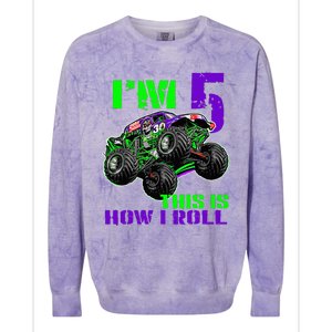 Monster Trucks Are My Jam 5th Birthday Boy 5 Years Old Bday Colorblast Crewneck Sweatshirt