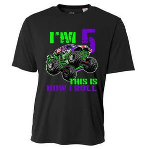 Monster Trucks Are My Jam 5th Birthday Boy 5 Years Old Bday Cooling Performance Crew T-Shirt