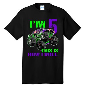 Monster Trucks Are My Jam 5th Birthday Boy 5 Years Old Bday Tall T-Shirt