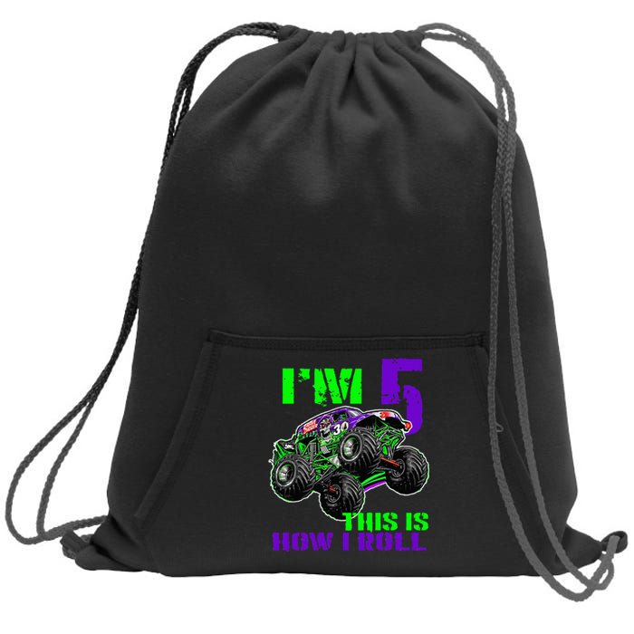 Monster Trucks Are My Jam 5th Birthday Boy 5 Years Old Bday Sweatshirt Cinch Pack Bag