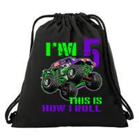 Monster Trucks Are My Jam 5th Birthday Boy 5 Years Old Bday Drawstring Bag