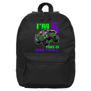 Monster Trucks Are My Jam 5th Birthday Boy 5 Years Old Bday 16 in Basic Backpack