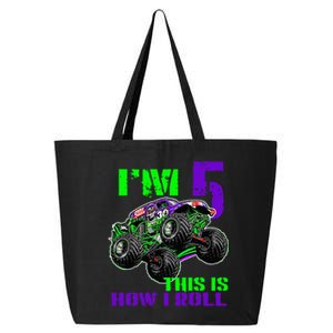 Monster Trucks Are My Jam 5th Birthday Boy 5 Years Old Bday 25L Jumbo Tote