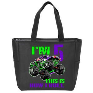 Monster Trucks Are My Jam 5th Birthday Boy 5 Years Old Bday Zip Tote Bag