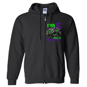 Monster Trucks Are My Jam 5th Birthday Boy 5 Years Old Bday Full Zip Hoodie