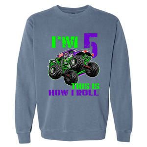 Monster Trucks Are My Jam 5th Birthday Boy 5 Years Old Bday Garment-Dyed Sweatshirt