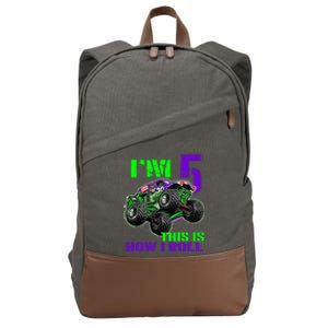 Monster Trucks Are My Jam 5th Birthday Boy 5 Years Old Bday Cotton Canvas Backpack