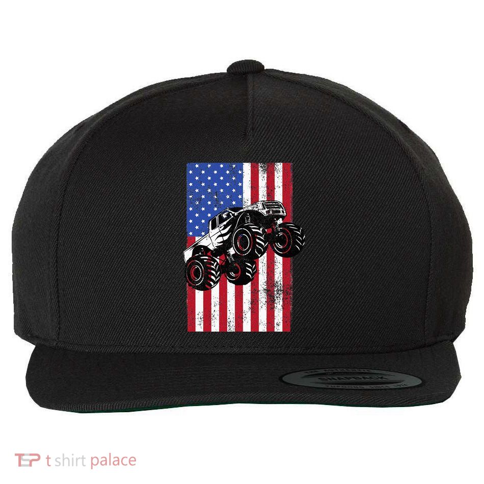 Monster Truck American Flag Racing Usa Patriotic America Wool Snapback Cap