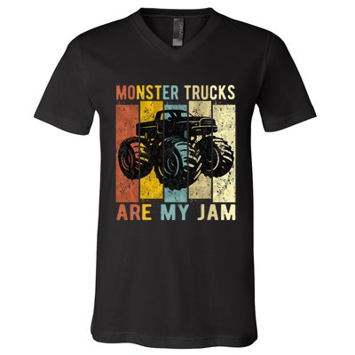 Monster Trucks Are My Jam Vintage Retro Monster Truck V-Neck T-Shirt