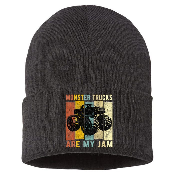 Monster Trucks Are My Jam Vintage Retro Monster Truck Sustainable Knit Beanie