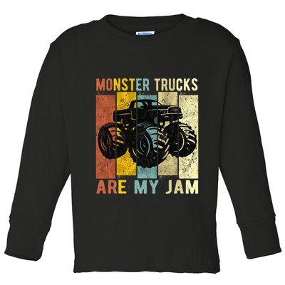 Monster Trucks Are My Jam Vintage Retro Monster Truck Toddler Long Sleeve Shirt