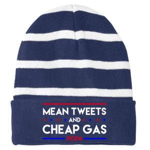 Mean Tweets And Cheap Gas 2024 Funny Political Striped Beanie with Solid Band