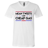 Mean Tweets And Cheap Gas 2024 Funny Political V-Neck T-Shirt