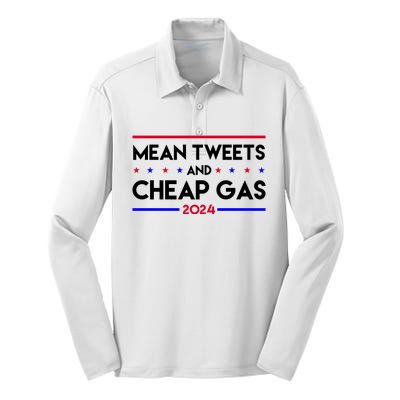 Mean Tweets And Cheap Gas 2024 Funny Political Silk Touch Performance Long Sleeve Polo