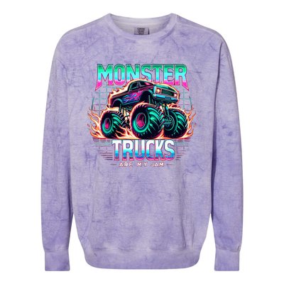 Monster Trucks Are My Jam Colorblast Crewneck Sweatshirt