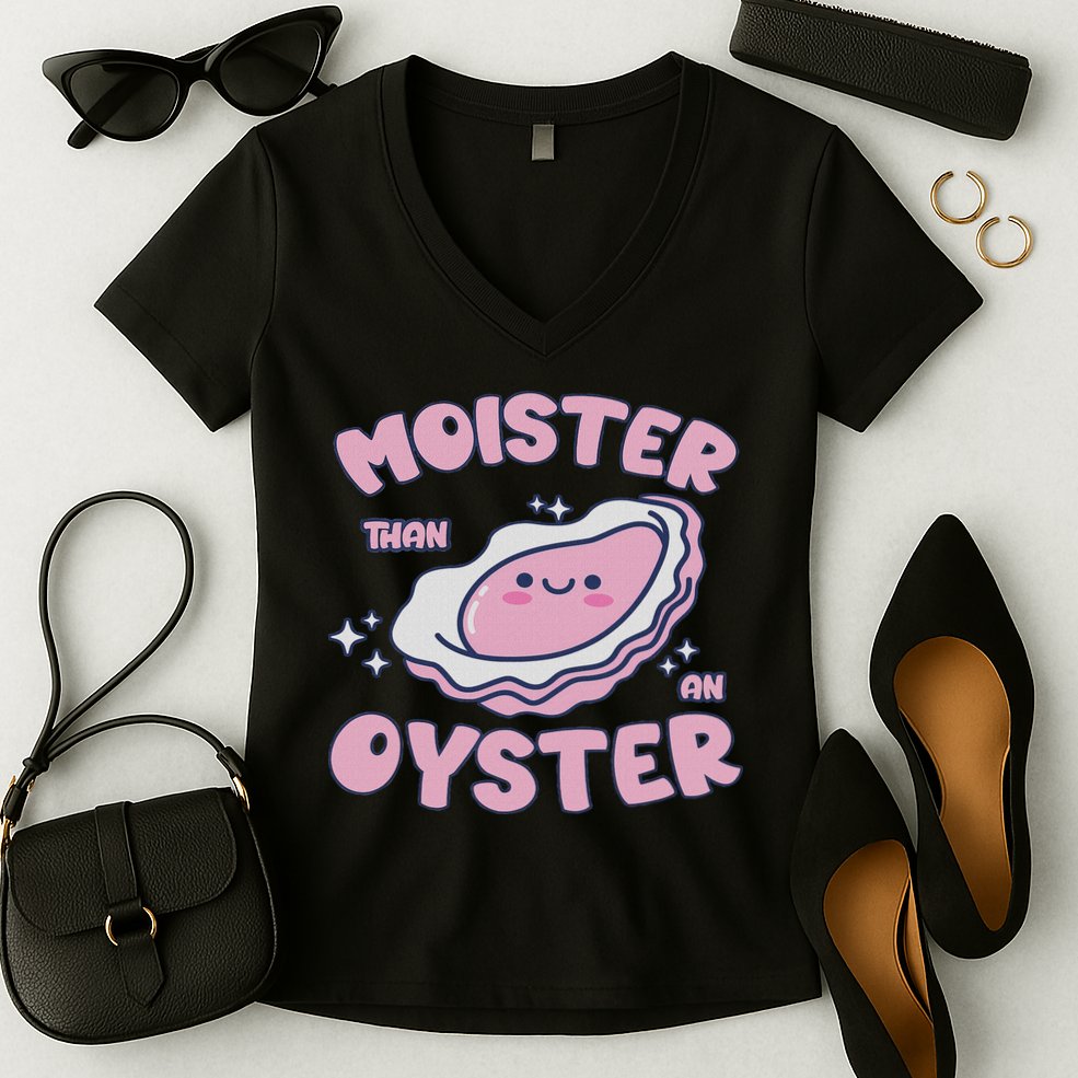 Moister Than An Oyster Inappropriate Shellfish Funny Raunchy Women's V-Neck T-Shirt